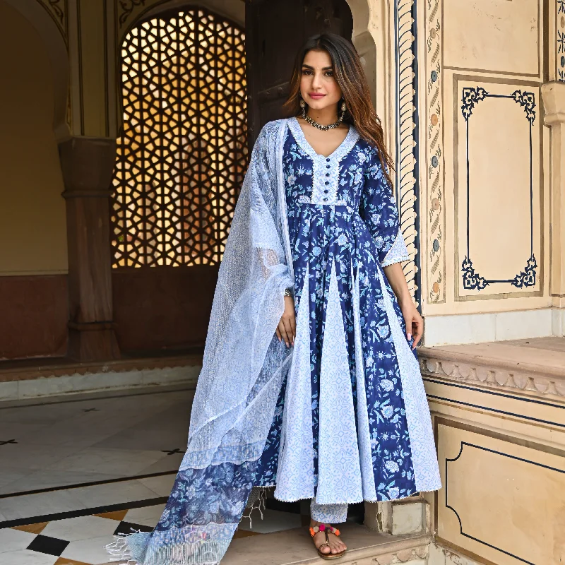 Bunaai Berry Blue Handblock Printed Suit Set