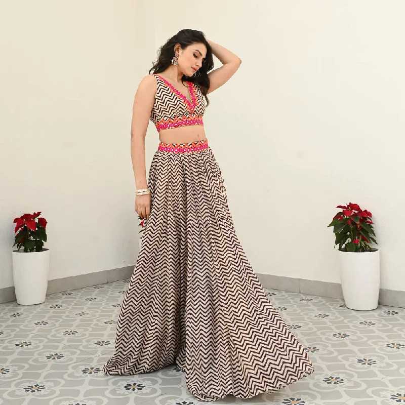 Bunaai Black Stripes Chanderi Lehenga Set