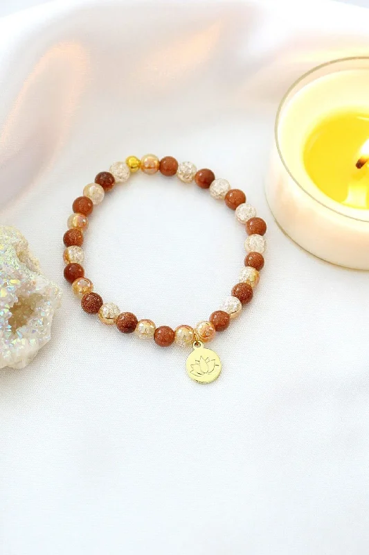 Goldstone Elastic Bracelet | 24K Lotus Flower