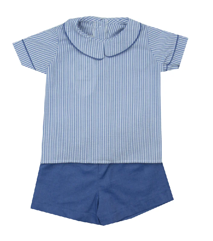 Mulberry Street Royal Blue Seersucker 2pc Short Set