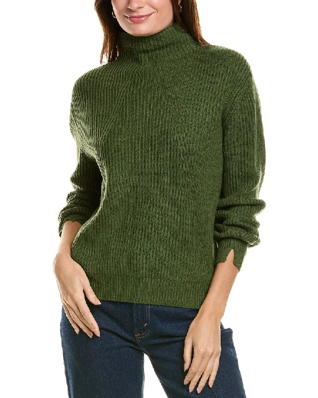 Forte Cashmere Fashioned Rib Funnel Neck Wool & Cashmere-Blend Sweater