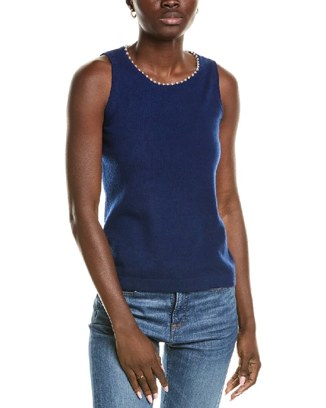 Sofiacashmere Embellished Trim Cashmere Tank Top