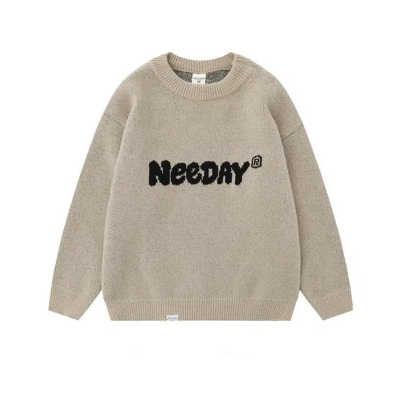 Letter Printed Round Neck Base Sweater