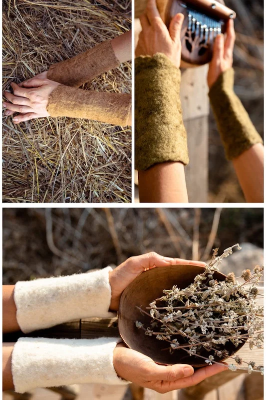 Hand Felted Wool Cuffs ~ Arm Warmers ⋙ Local Plant Dye ⋘ SET of 2