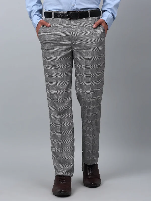 Men's Formal Flat front Grey Checks Trousers