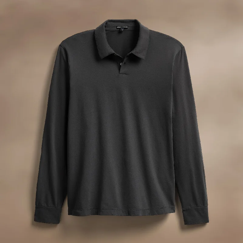 Heavy Luxe Jersey Long Sleeve Polo - Magma