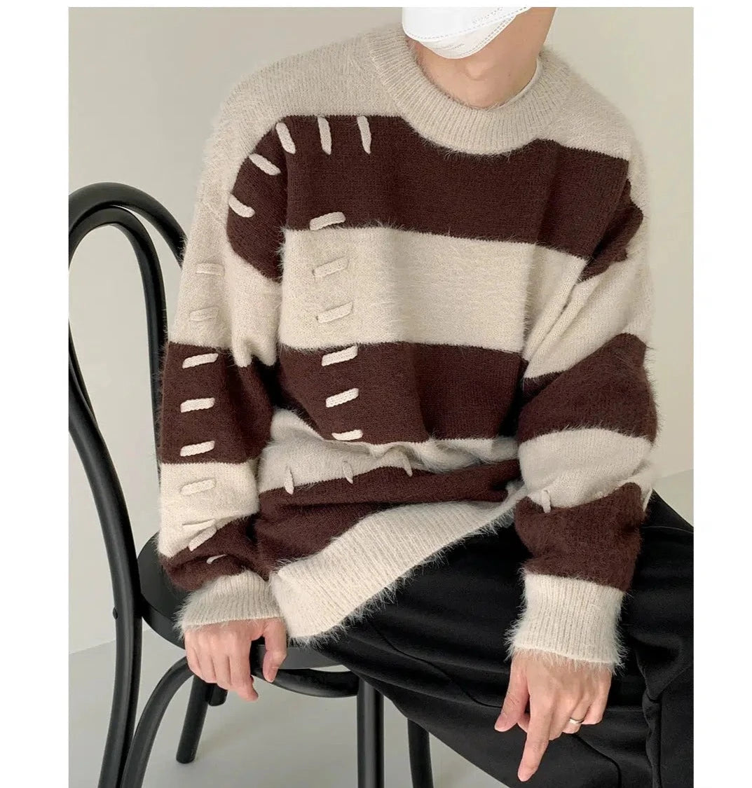 Patch Mohair Striped Sweater