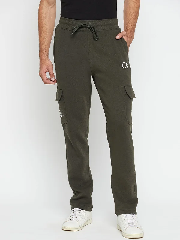 Solid Olive Full Length Track Pant for Men