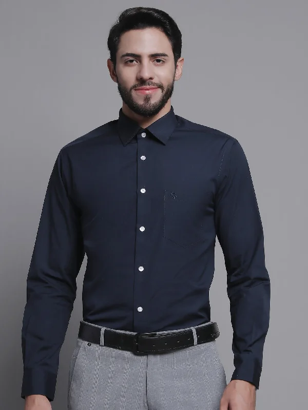 Men's Navy Blue Formal Plain Full Sleeve Shirt