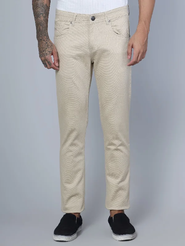 Men's Casual Flat front Beige  Trousers