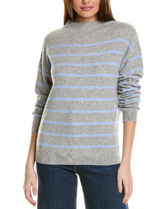 Amicale Cashmere Jersey Striped Funnel Neck Cashmere Sweater