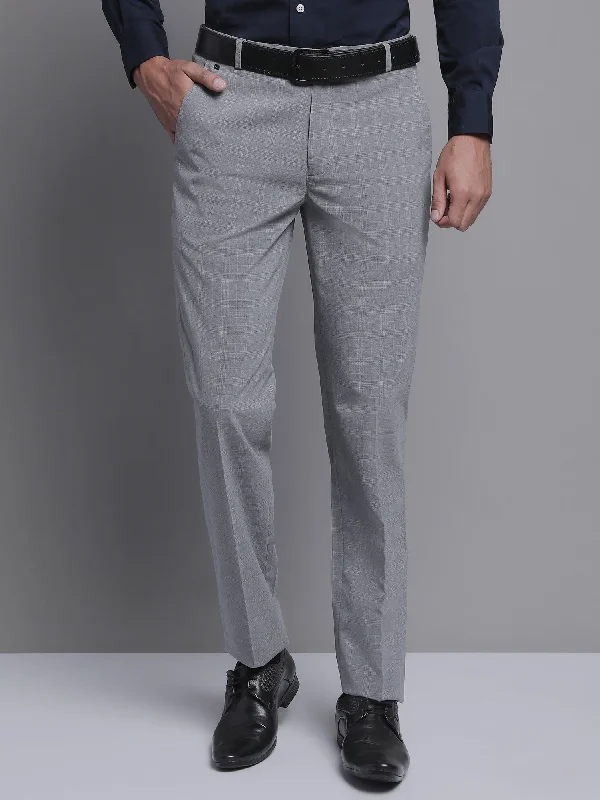 Men's Formal Flat front Grey Checks Trousers