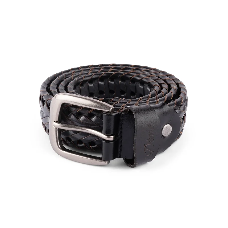 Dime Braided Leather Belt - Black