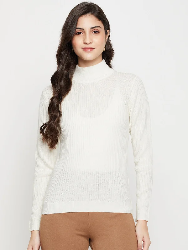 Women's Casual  OffWhite High neck Pullover Sweater