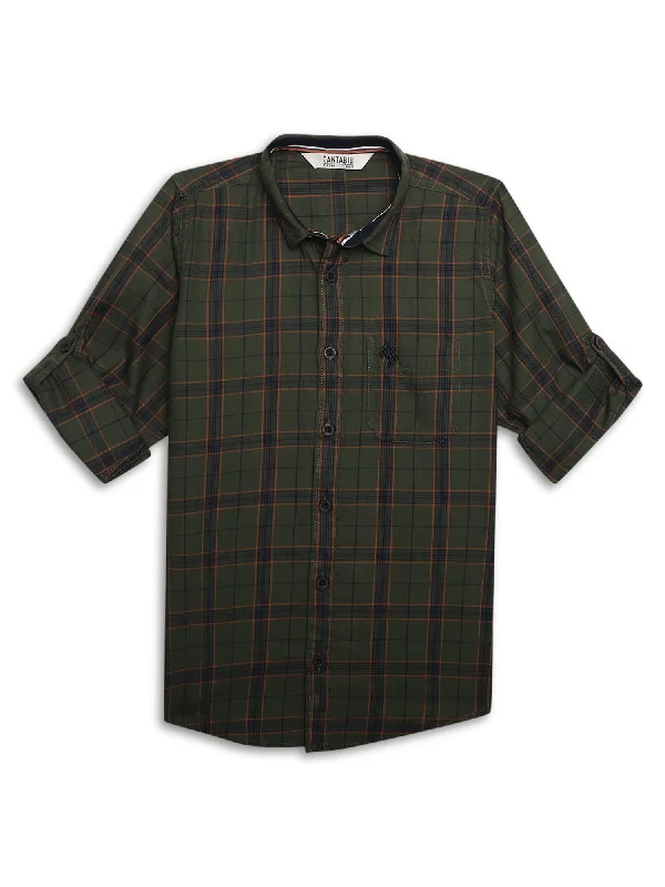 Boys Casual Green Full Sleeve with Tab  Shirt