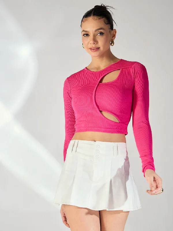 Stretchable Ribbed Top with Front Cut Outs