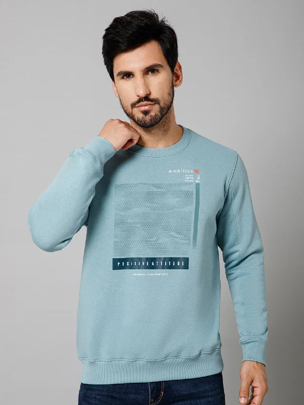 Printed Sky Blue Full Sleeves Round Neck Regular Fit Casual Sweatshirt For Men