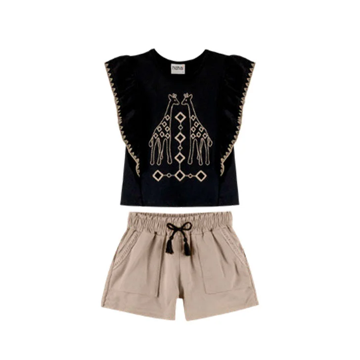 2 Piece Girls Giraffe Top & Shorts