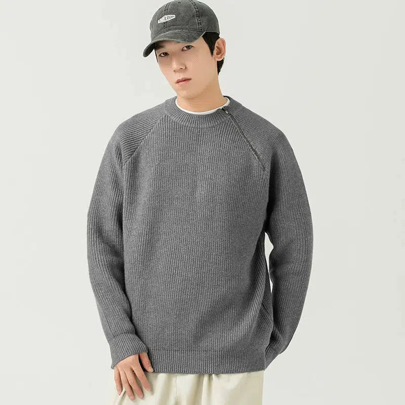 Side Zipper Round Neck Pullover