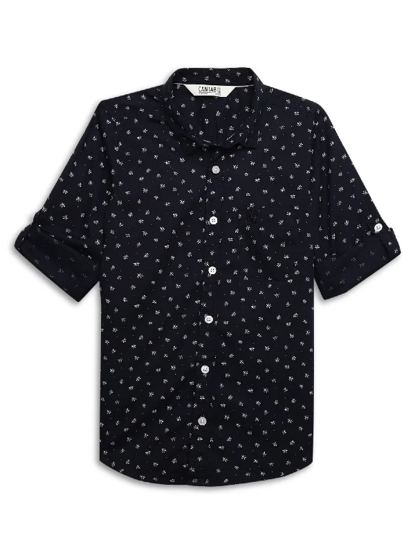 Boys Casual Navy Blue Full Sleeve with Tab  Shirt