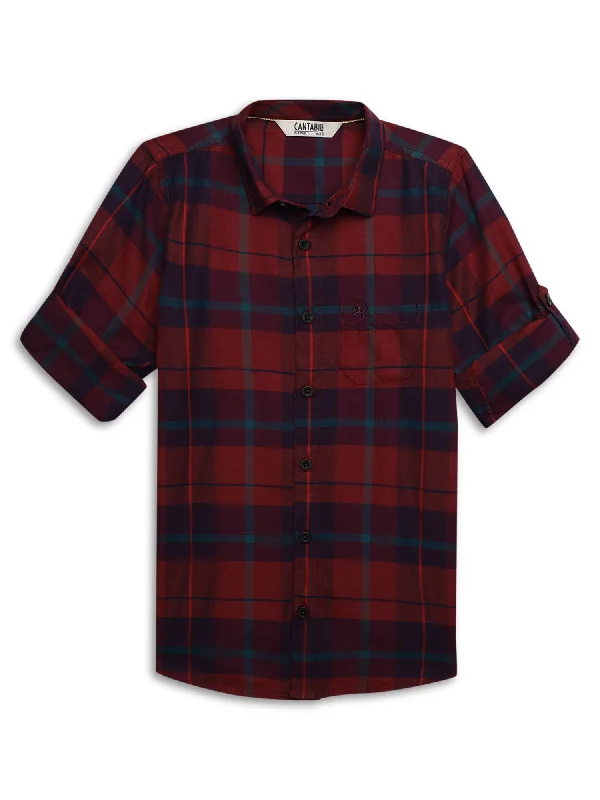 Boys Casual Red Full Sleeve with Tab  Shirt