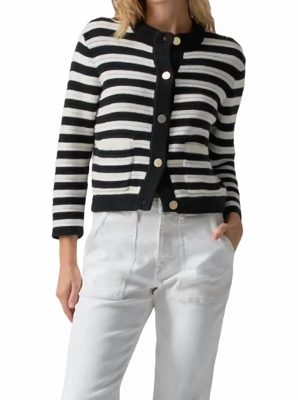 Zara Striped Cardigan In Black/white