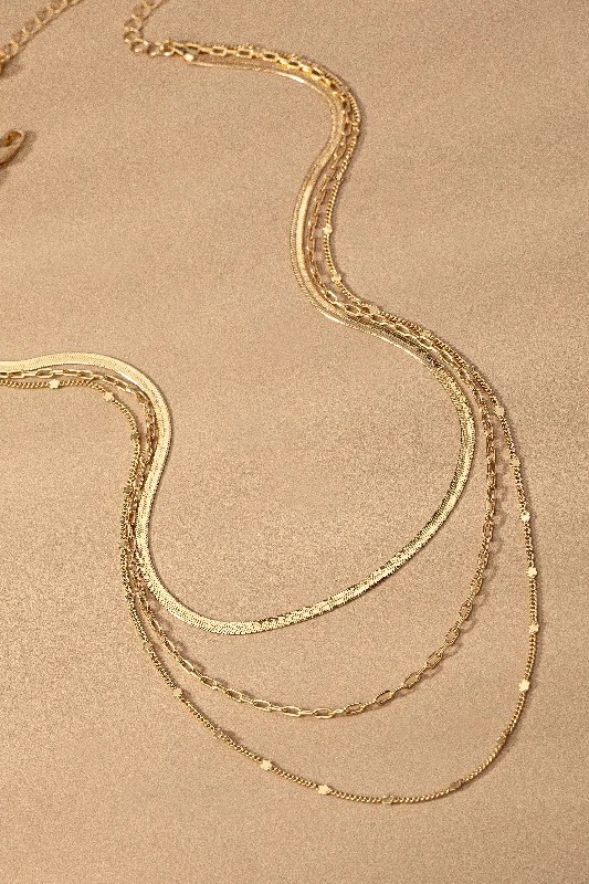 3 Layer Herringbone Mixed Chain Necklace