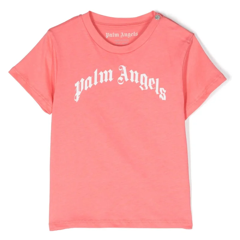 PALM ANGELS-PGXB001S23JER0012601-CURVED LOGO T-SHIRT CORAL WHITE