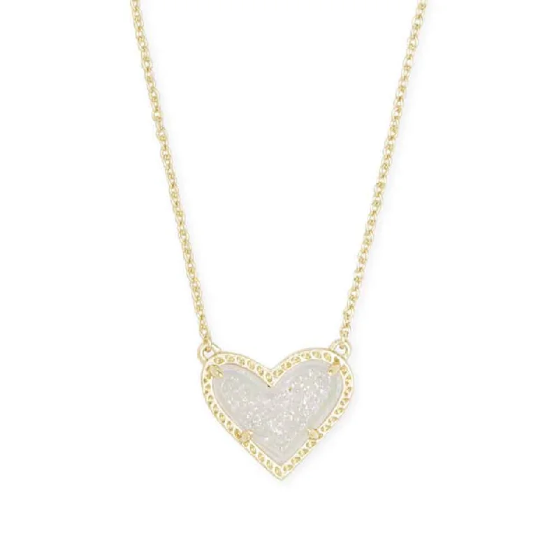 Kendra Scott Ari Heart Gold Pendant Necklace in Iridescent Drusy | 4217704861