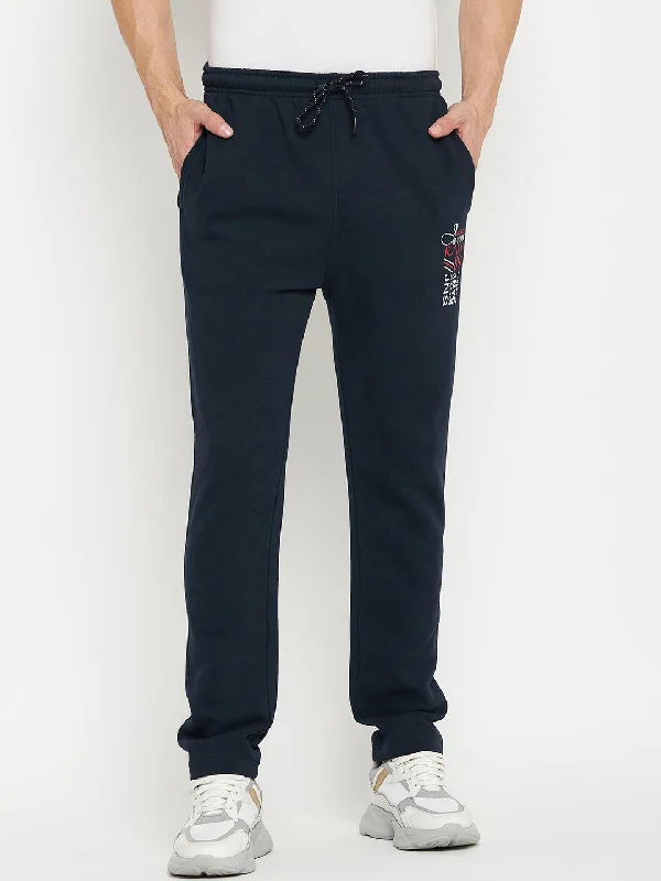 Solid Navy Full Length Track Pant for Men