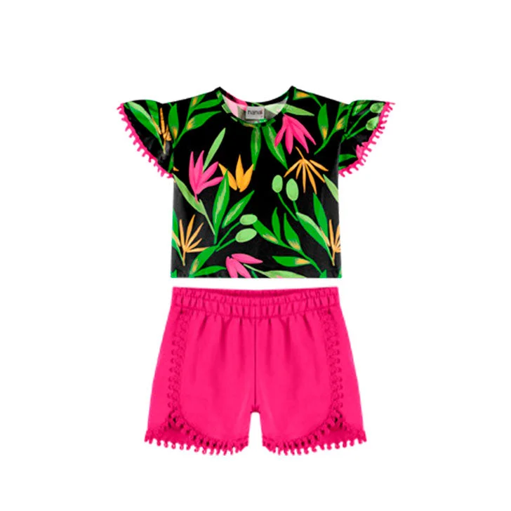 2 Piece Girls Leaf Top & Shorts