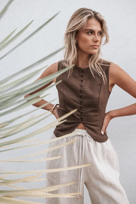 Daniella Linen Vest - Chocolate Brown