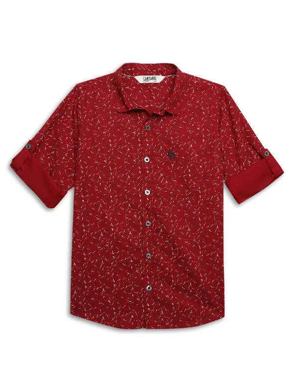 Boys Casual Red Full Sleeve with Tab  Shirt