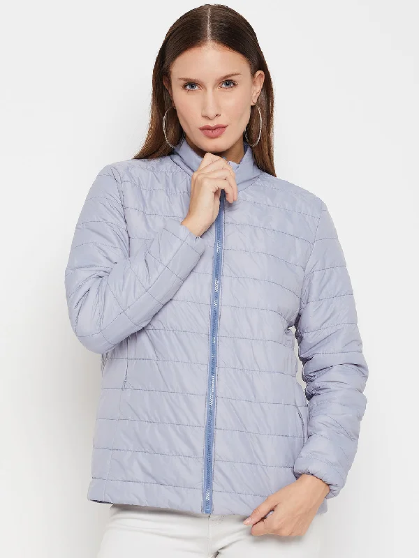 Women's Casual Blue Quilted Reversible Jacket