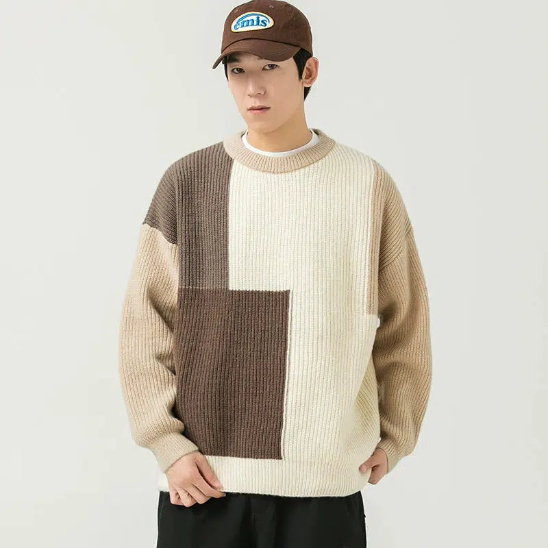 Color Block Crew Neck Pullover