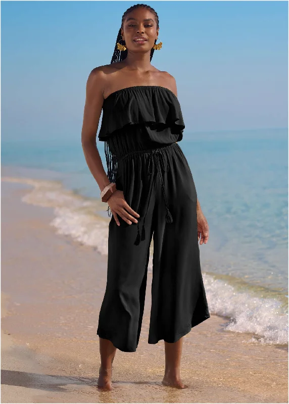 Strapless Jumpsuit Cover-Up - Black Beauty