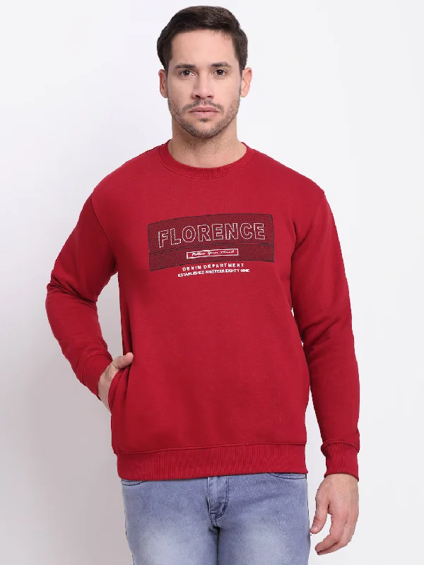 Printed Maroon Full Sleeves Round Neck Regular Fit Casual Sweatshirt for Men