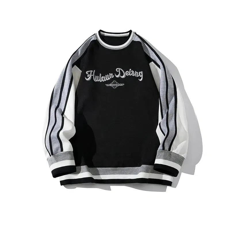 Letter Embroidery Contrasting Color Sweatshirt