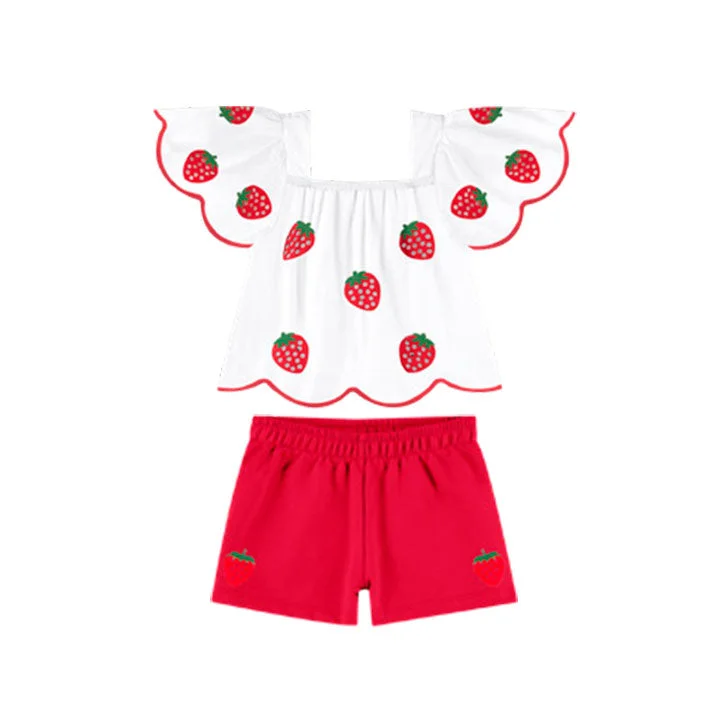 2 Piece Girls Strawberry Top & Shorts