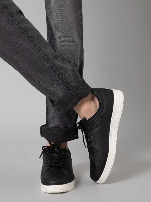 Men Lace-Up Black Casual Sneakers