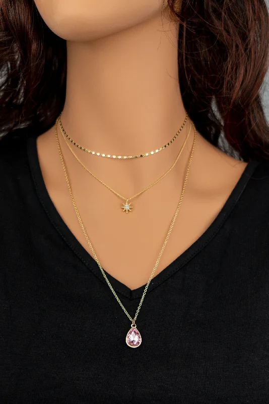 3 Row Star & Pink Pendant Necklace