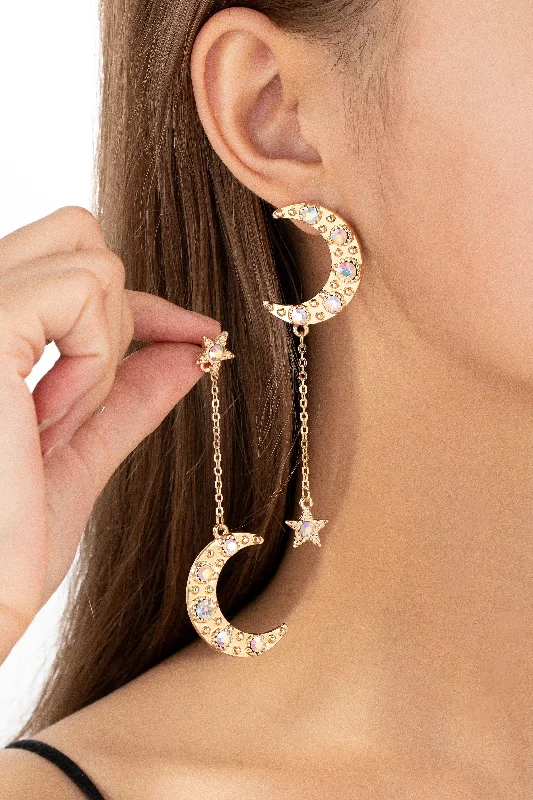 Crescent Moon Star Drop Earrings