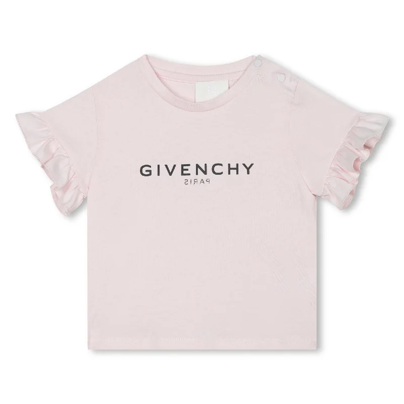 Pink Cotton T-Shirt with Ruffles