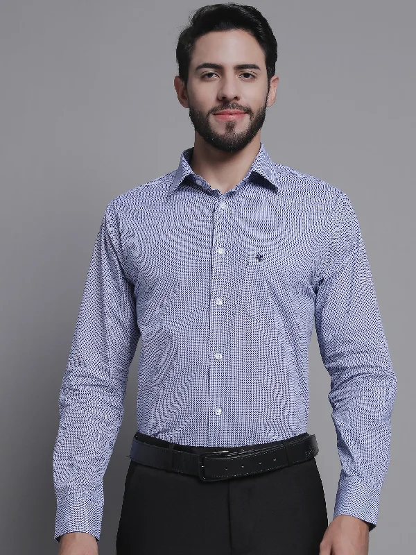 Men's Blue Formal Self Textured Full Sleeve Shirt