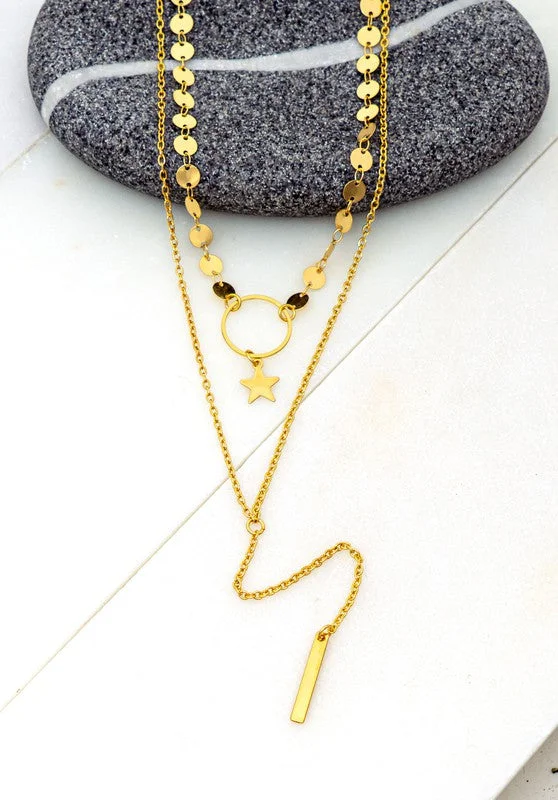 Layered Star Drop Y Necklace