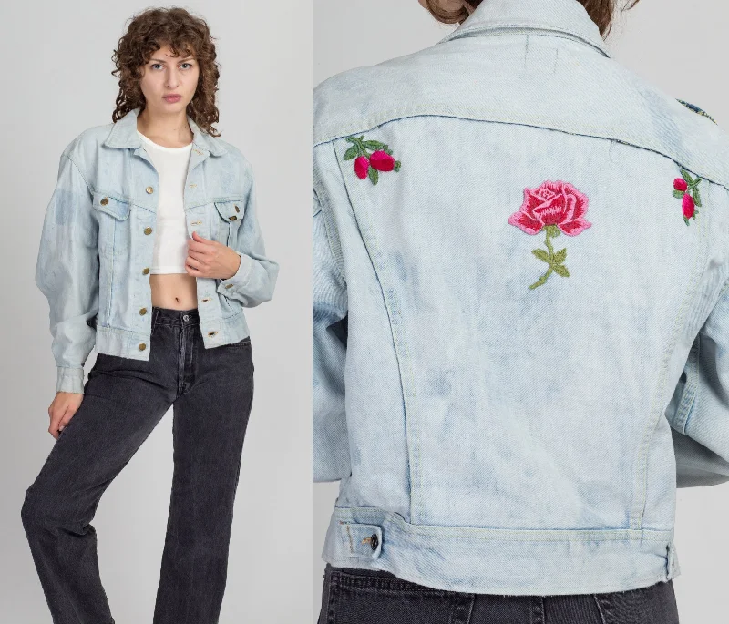 1960s Lee Riders Rose Embroidered Jean Jacket - Men's Medium, Women's Large