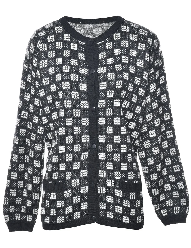 Checked Black Cardigan - L