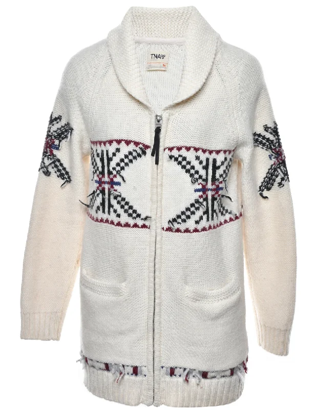 Cream Zip Front Cardigan - M