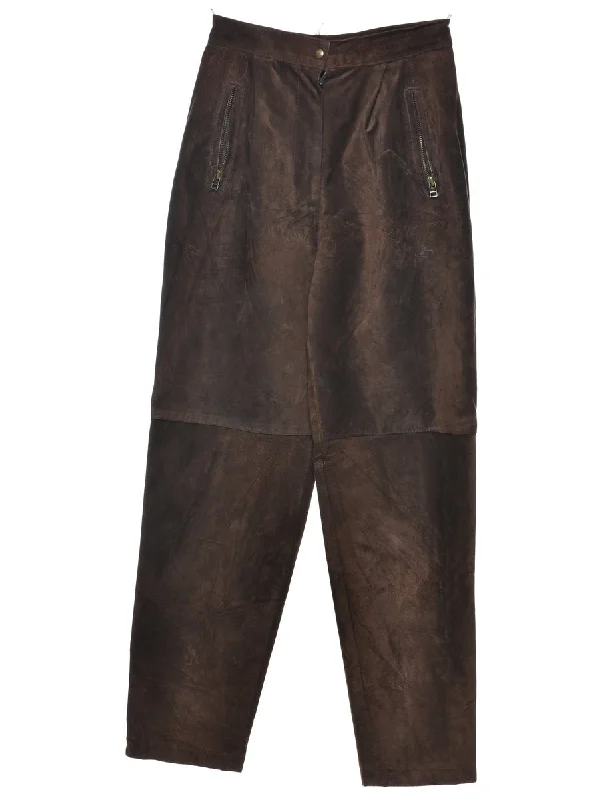 Dark Brown Suede Tapered Trousers - W25 L29