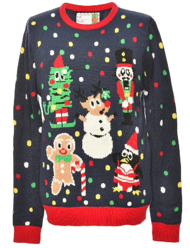 Festive Print Multi-Colour Christmas Jumper - L